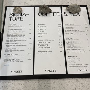 Stagger Coffee - Menu as of March 2025 - Coffee & Tea Near Me - Los Angeles, California Stagger Coffee - Menu as of March 2025 - Coffee & Tea Near Me - Los Angeles, California