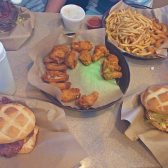 Boulder Pit Stop - Chicken wings, BBQ bacon burger, Steak burger (on special for $5.95), battered shrimp dinner w/ fries. - American Near Me - Boulder City, Nevada Boulder Pit Stop - Chicken wings, BBQ bacon burger, Steak burger (on special for $5.95), battered shrimp dinner w/ fries. - American Near Me - Boulder City, Nevada