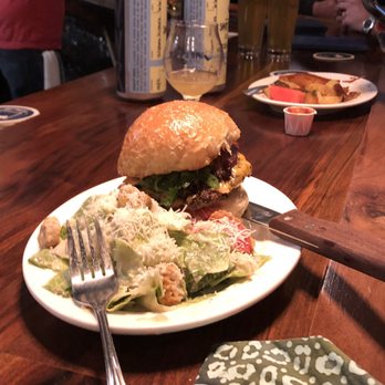 Swiftwater Brewery - Burger with Caesar salad. - New American Near Me - Rochester, New York