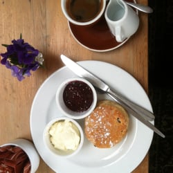 Blue Duck Cafe - Best date scone ever!  With clotted cream, raspberry jam, and a long black with extra hot water.