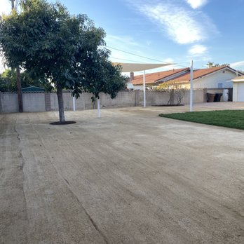 Newport Landscape - Custom backyard with DG and shade sails - Landscaping Near Me