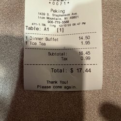 Peking Chinese Restaurant - Cost of buffet
