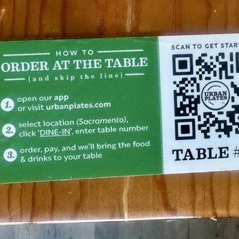 Urban Plates - QR code to bring up the menu and to order on the table in the restaurant - Salad Near Me - Sacramento, California Urban Plates - QR code to bring up the menu and to order on the table in the restaurant - Salad Near Me - Sacramento, California
