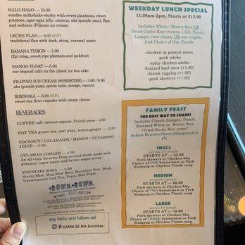CARiN de RiA - menu (june 2022) - Filipino Near Me - Encinitas, California CARiN de RiA - menu (june 2022) - Filipino Near Me - Encinitas, California