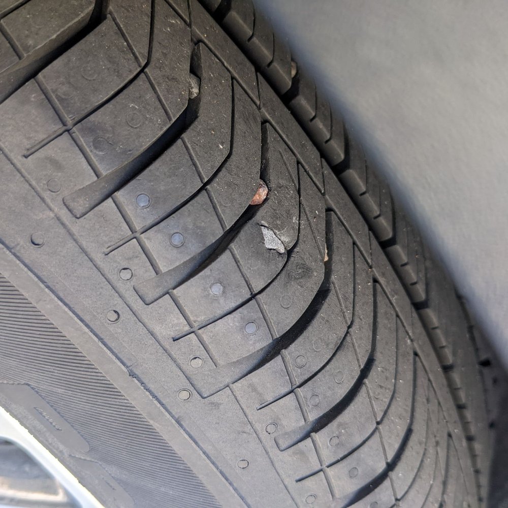 Tire punctured with a rock near the edge. It was fixed with a patch, and works perfectly now