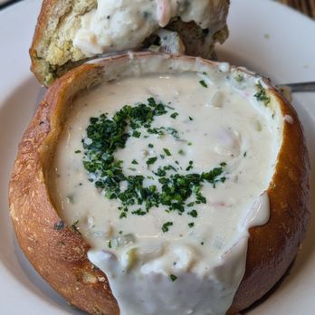 The Fish Hopper - Clam Chowder Bread bowl. - Seafood Near Me - Monterey, California The Fish Hopper - Clam Chowder Bread bowl. - Seafood Near Me - Monterey, California