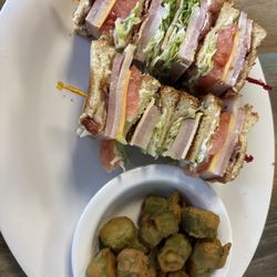 Bubba Jacks - Club sandwich, subbing the fries for okra