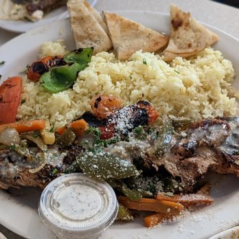 Eat Greek - Chicken kabob on rice. - Mediterranean Near Me - Lewis Center, Ohio Eat Greek - Chicken kabob on rice. - Mediterranean Near Me - Lewis Center, Ohio