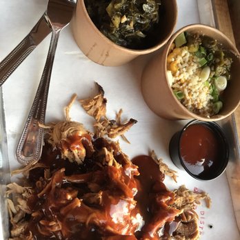 District Brew Yards - 1/2 lb. Pulled Pork with collard greens and Elote - Spicy Corn. Yum! - Brewpubs Near Me - Chicago, Illinois District Brew Yards - 1/2 lb. Pulled Pork with collard greens and Elote - Spicy Corn. Yum! - Brewpubs Near Me - Chicago, Illinois