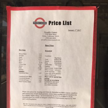 Piccadilly Cleaners - Price listing - Laundry Services Near Me - Irvine, California