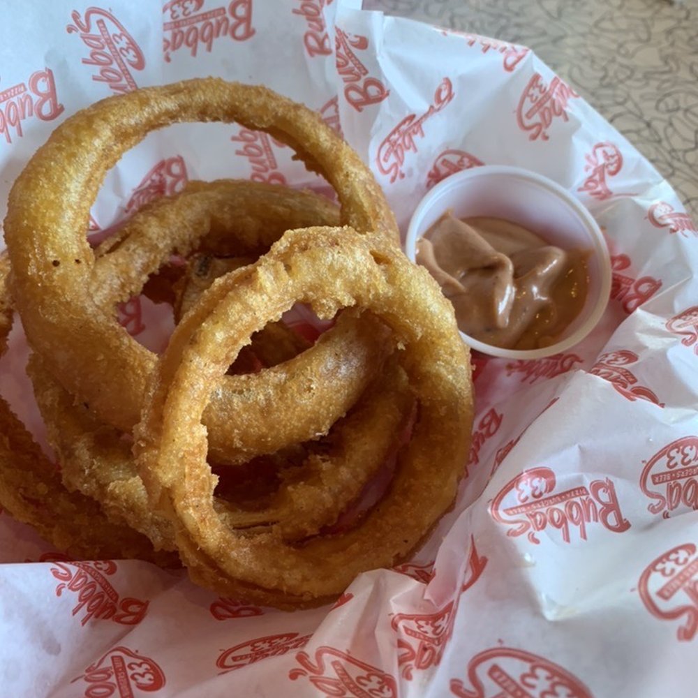 Bubba's 33 - A little disappointed - not a lot of onion in the onion rings mostly batter. - Pizza Near Me - Colorado Springs, Colorado Bubba's 33 - A little disappointed - not a lot of onion in the onion rings mostly batter. - Pizza Near Me - Colorado Springs, Colorado