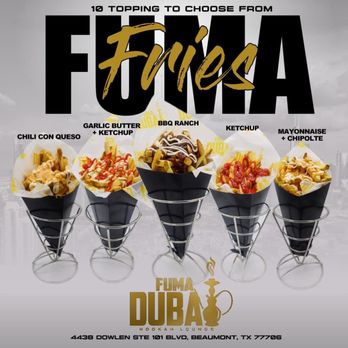 Fuma Dubai Hookah Lounge - a row of funnels filled with food - Hookah Bars Near Me - Beaumont, Texas