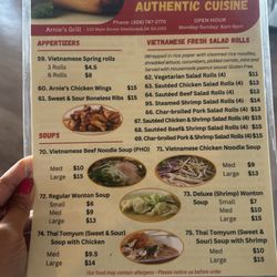 Arnie's Grill - Vietnamese menu