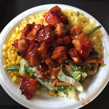 Fairview Park - Lunch at the food court - bourbon chicken with green beans, corn, and rice - Shopping Centers Near Me - Kitchener, Ontario