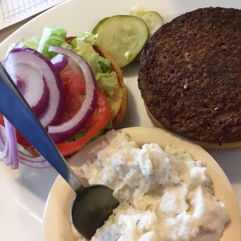 Andrea's Family Restaurant - veggie burger-tasted like dry leather, took 40 minutes to cook, w/potato salad - American Near Me - Winter Haven, Florida Andrea's Family Restaurant - veggie burger-tasted like dry leather, took 40 minutes to cook, w/potato salad - American Near Me - Winter Haven, Florida