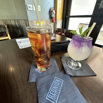 Reunion Kitchen + Drink - Iced tea (free refills) and the Gimme Butterflies cocktails. - New American Near Me - Anaheim, California