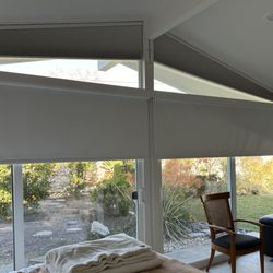 iC Blinds - Automated blackout roller and cellular shades. Fernando was able to create a great solution for me despite the unique window shapes.