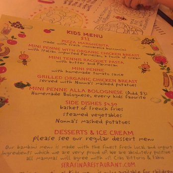 Serafina - Kids menu! Wow so cute - Italian Near Me - New York, New York Serafina - Kids menu! Wow so cute - Italian Near Me - New York, New York