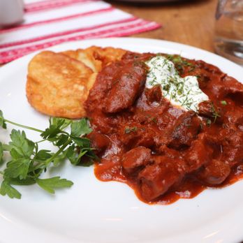 Smak Ukraiński - Beef goulash with potato pancakes - Ukrainian Near Me - Kraków, Massachusetts Smak Ukraiński - Beef goulash with potato pancakes - Ukrainian Near Me - Kraków, Massachusetts