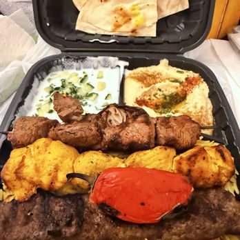 Golden Grill - Mixed Grilled | 3 Skewers Tzatziki Hummus Pita bread - Lebanese Near Me - Fresno, California Golden Grill - Mixed Grilled | 3 Skewers Tzatziki Hummus Pita bread - Lebanese Near Me - Fresno, California