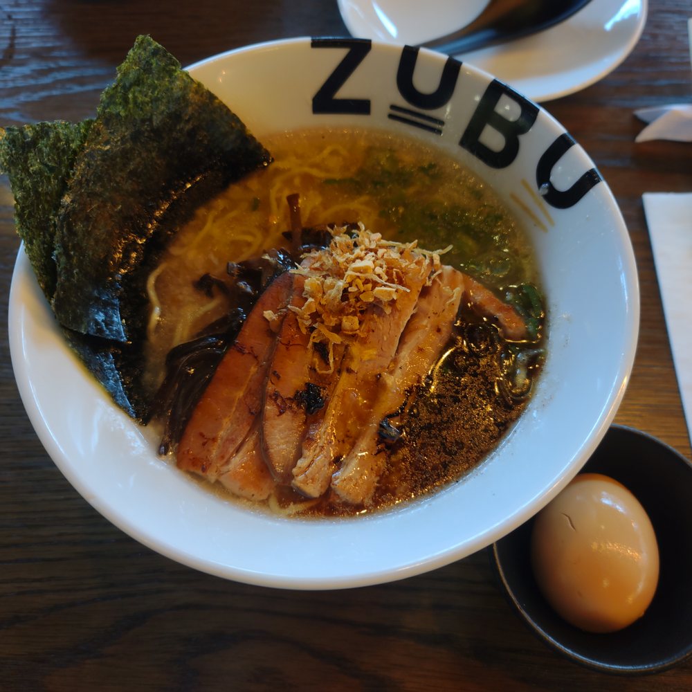 ZUBU - Tonkatsu Kuro ramen paired with a seasoned egg - Ramen Near Me - Burnaby, British Columbia ZUBU - Tonkatsu Kuro ramen paired with a seasoned egg - Ramen Near Me - Burnaby, British Columbia