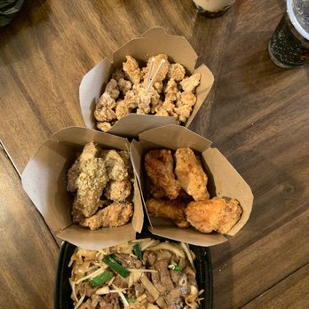 Fusion Wings - Popcorn chicken, garlic paresan, spicy lemon pepper and beef chow fun - Chicken Wings Near Me - Montebello, California
