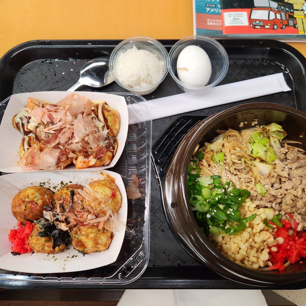 Takoyaki Yamachan - Kimchi & Garlic Shoyu Takoyaki (Top to Bottom) and Original Maze Yakisoba (Right) for ~$15 total with 50% promo. - Japanese Near Me - Irvine, California