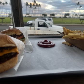 Bubba Burgers - Some classic burgers (Double Bubba 1/3 Lb and Teriyaki Burger) with some Truffle Fries. Really yummy with a great view! - Burgers Near Me - Kapaa, Hawaii