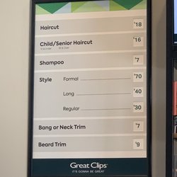 Great Clips - Price menu