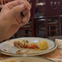 Piece of metal cleaning sponge in the fish