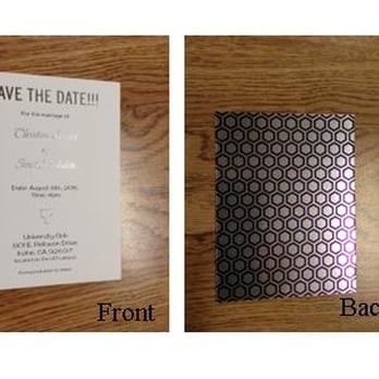 Coastal Press - Save the Dates. Front has silver foil & black ink. Back has purple foil ontop of silver mirror paper. Double-thick paper - Printing Services Near Me - Santa Ana, California Coastal Press - Save the Dates. Front has silver foil & black ink. Back has purple foil ontop of silver mirror paper. Double-thick paper - Printing Services Near Me - Santa Ana, California