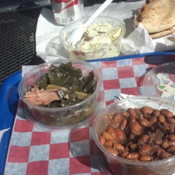 Alamo BBQ - Three sides, cowboy beans (WORTH IT!), collards (WORTH IT!) and their potato salad!  YUMMY!!! - Barbeque Near Me - Richmond, Virginia