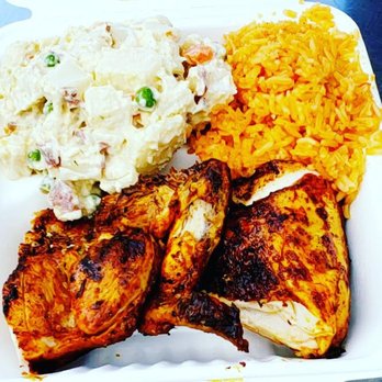 What A Chicken - 2 meat plate-Bbq chicken, a light yet spicy potato salad and delicious Spanish rice (fried rice option too). - Mexican Near Me - Petaluma, California What A Chicken - 2 meat plate-Bbq chicken, a light yet spicy potato salad and delicious Spanish rice (fried rice option too). - Mexican Near Me - Petaluma, California
