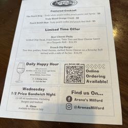 Arena's - Menu specials and QR code