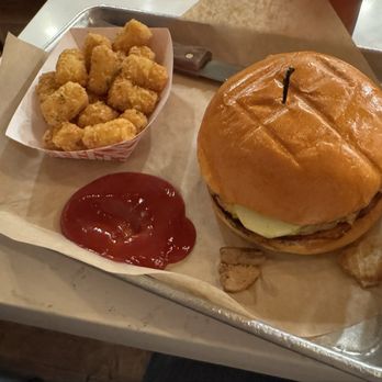 The Butcher N Cheese - Veggie Burger with Tater Tots - Burgers Near Me - San Diego, California The Butcher N Cheese - Veggie Burger with Tater Tots - Burgers Near Me - San Diego, California