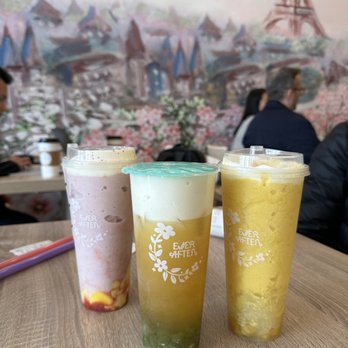Ever After Tearoom & Eatery - pink bliss, cheese foam tea, mango frosty - Shaved Ice Near Me - Irvine, California Ever After Tearoom & Eatery - pink bliss, cheese foam tea, mango frosty - Shaved Ice Near Me - Irvine, California