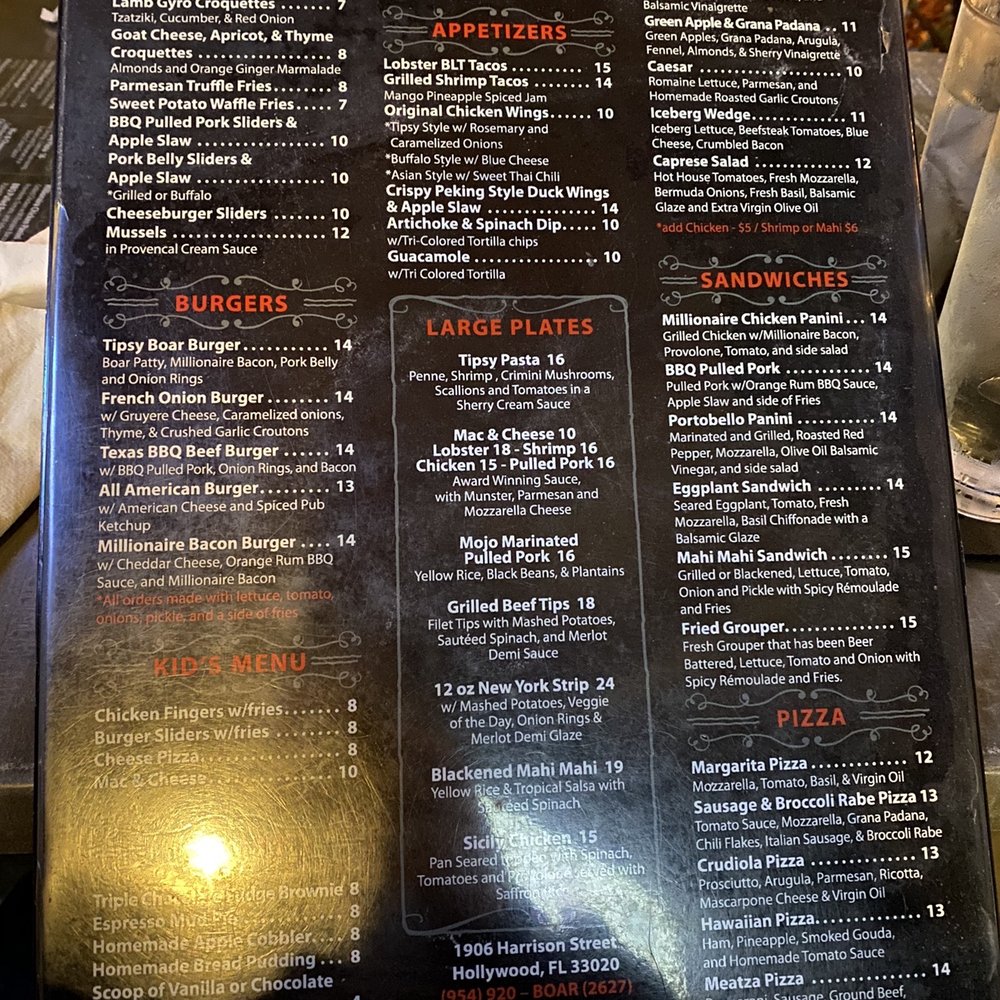 The Tipsy Boar - Menu - New American Near Me - Hollywood, Florida The Tipsy Boar - Menu - New American Near Me - Hollywood, Florida