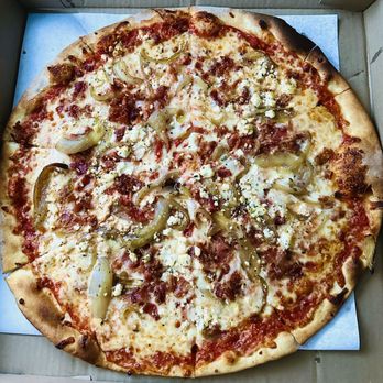 Crust - Cagliari Pie (smoked bacon, carmelized onions, herb-whipped goat cheese) - Pizza Near Me - Scituate, Massachusetts Crust - Cagliari Pie (smoked bacon, carmelized onions, herb-whipped goat cheese) - Pizza Near Me - Scituate, Massachusetts