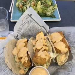 Fish tacos and Caesar salad