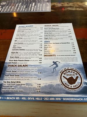 Menu photo 4 Bonzer Shack Kill Devil Hills, NC