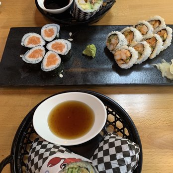Momo Sushi - from top to bottom:  Dragon Burrito, Salmon Roll, Spicy Escolar Roll, Momo Burrito - Japanese Near Me - Ann Arbor, Michigan