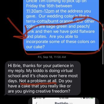 Ruby Jean Patisserie - Text 1 month out asking/confirming color would be added to cake - Patisserie/Cake Shop Near Me