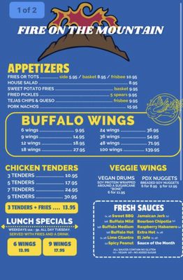 Menu photo 3 Fire on the Mountain Buffalo Wings Bend, OR