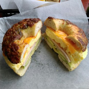 Bagel Street Cafe - Pesto bagel with egg cheese avocado turkey - Bagels Near Me - Berkeley, California