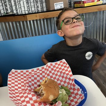 Sten's Burger Strand - That's right he's had Half a burger more than he eats at home - Burgers Near Me - Dunsmuir, California