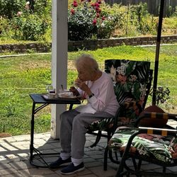 La Valhalla Residential Care - 95 y.o resident , Prefers lunch in the patio.