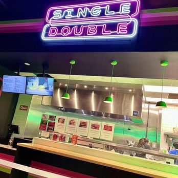 Single Double - a neon sign above the counter - Burgers Near Me - Omaha, Nebraska