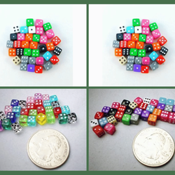 Shenanigans - Mini Dice These dice are 5 mm in size and opaque or translucent.
Assorted colors and style - each dice sold separately...
