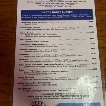 Duffy's Place - Menu - Dive Bars Near Me - Valparaiso, Indiana