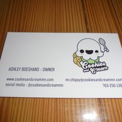 Cookies and Cream - Business card with contact info.